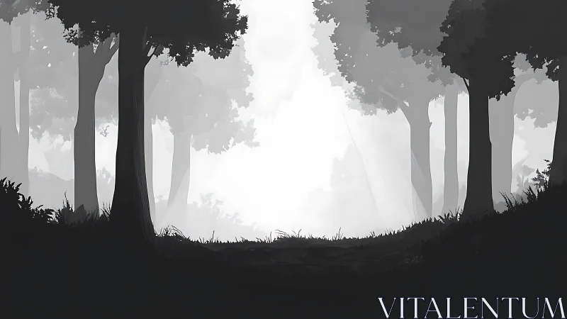 Misty Forest Passage Beckons Through Towering Sentinels