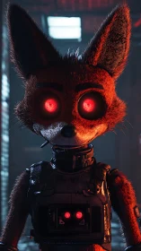 Cybernetic fox operative with glowing red ocular implants.