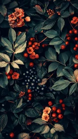 Autumn Berries and Blossoms in Moody Garden Light