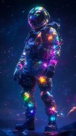 Nebula-Wrapped Astronaut Glowing With Galactic Colorstorms.