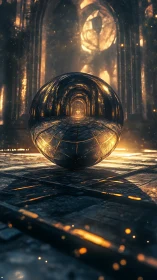 Golden orb invites you into an endless glowing cathedral dream