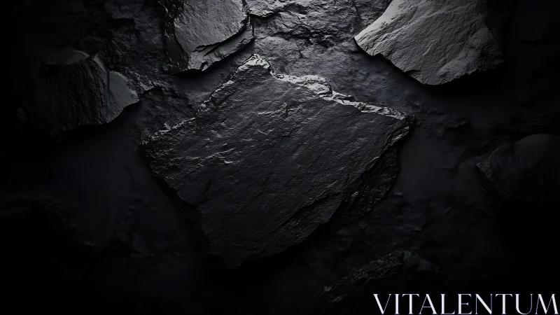 Subtle light gently reveals rugged dark slate stones