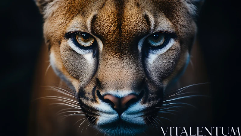 Cougar Portrait with Penetrating Gaze and Dramatic Chiaroscuro Lighting