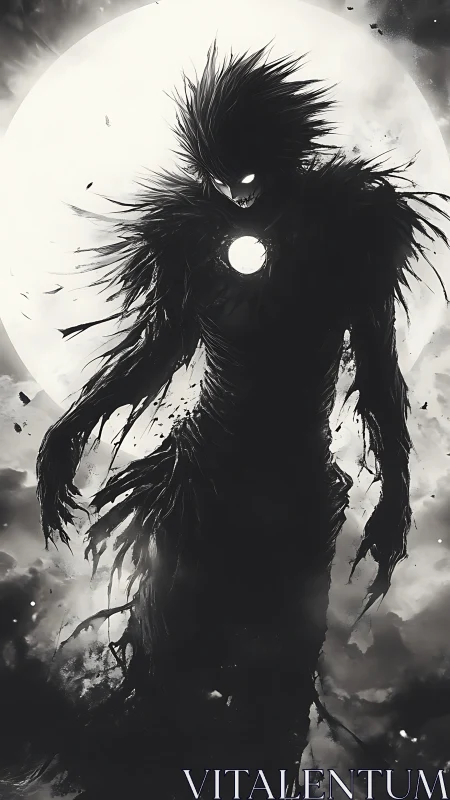 Moonlit void wraith rising with a burning hollow heart.