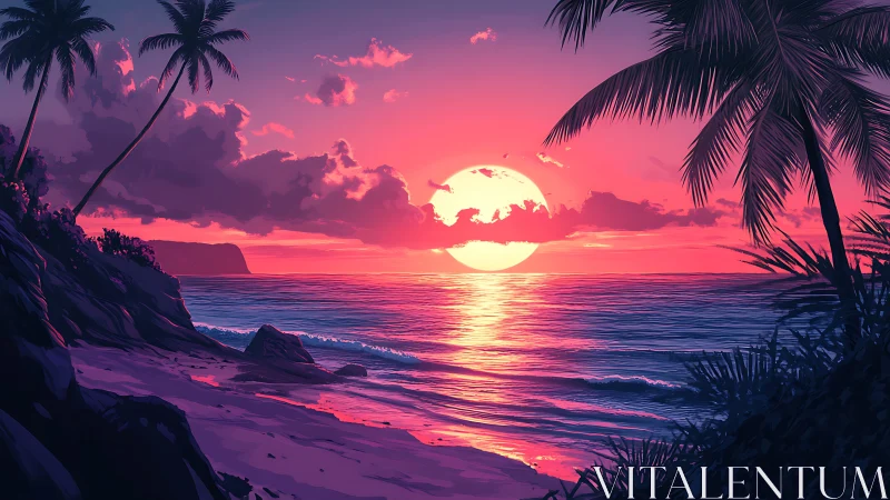 Sunset glow over a tranquil tropical shoreline dreamscape.
