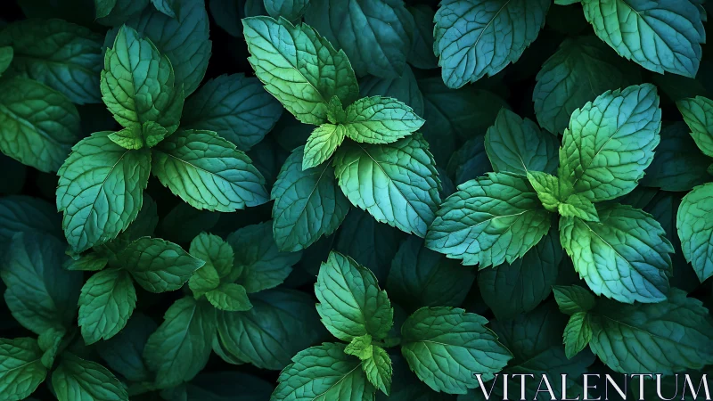Refreshing mint leaves glow gently in rich green layers