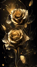 Enchanting Golden Roses Sparkle With Magical Light