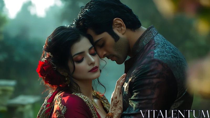 Romantic Portrait: Classical Couple in Ornate Period Attire.