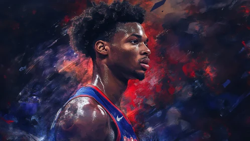 Basketball player profile rendered in dynamic digital paint