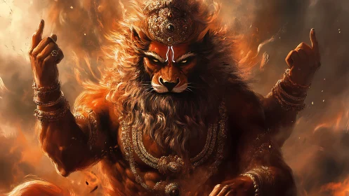Blazing Lion Deity Ascends in Ember-Crowned Fury.