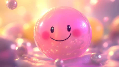 Cute Pink Smiling Blob in Soft Pastel Fantasy Style Illustration.