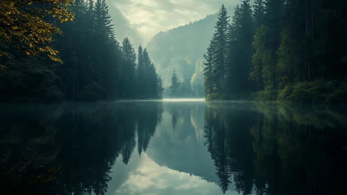 Emerald Reflections: Where Forest Meets Still Water.