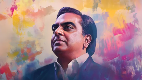 Executive portrait against vibrant abstract color field.