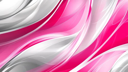 Vibrant pink and silver abstract waves digital art wallpaper.