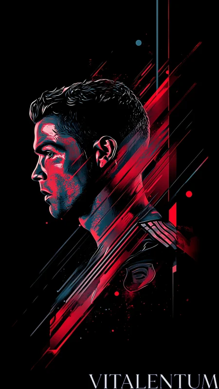 Profile portrait of male athlete in neon streaks art.