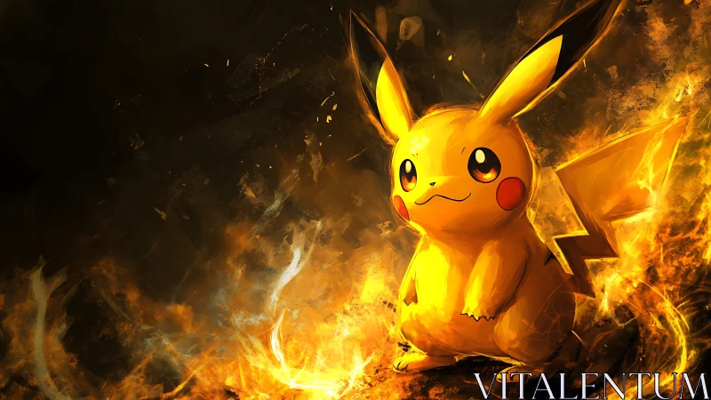 Electric creature amid blazing orange abstract flames.