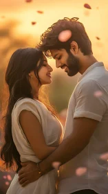 Intimate Couple Portrait in Golden Hour Backlighting Composition.