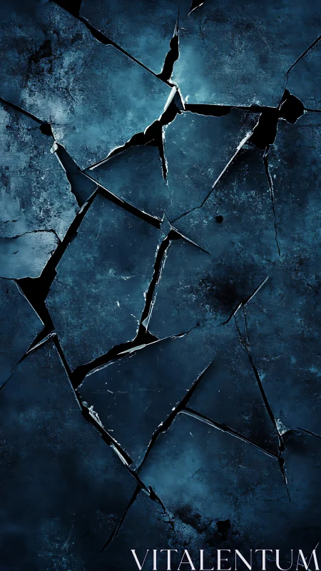 Fractured blue glass surface with radial crack geometry.