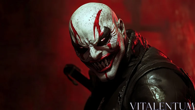 Sinister clown assassin rendered with cinematic 3D lighting
