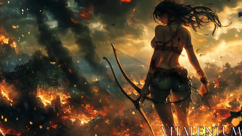 Emberlit archer surveying a wild, burning horizon.