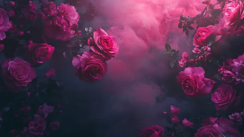 Dense Rose Garden in Magenta Fog Atmosphere
