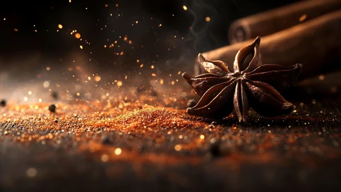 Star anise constellation over a glittering spice nebula.