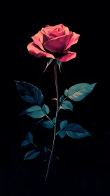 Coral Rose Single Stem Against Black Backdrop
