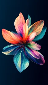 Luminous Gradient Flower with Radiant Petals Against Deep Navy Background.
