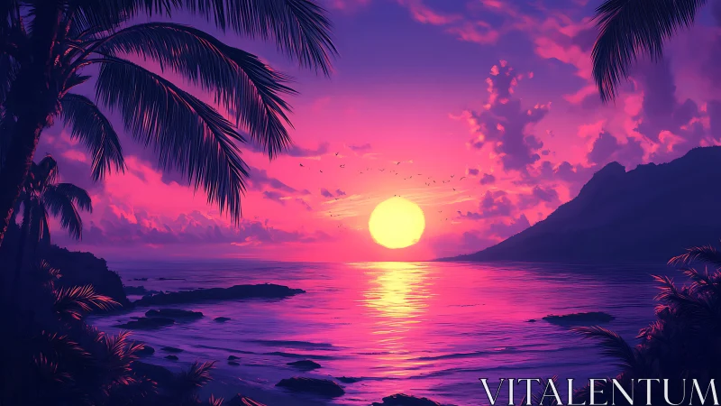 Neon tropic sunset digital painting with cinematic framing.