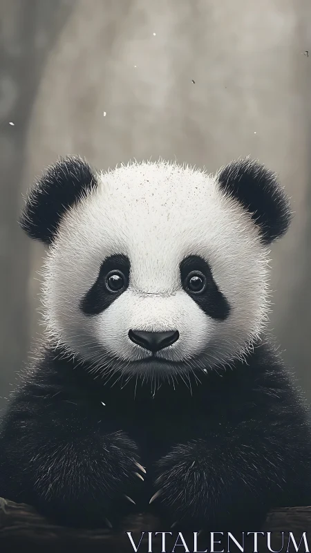 Gentle baby panda gazes forward with soft, hopeful eyes