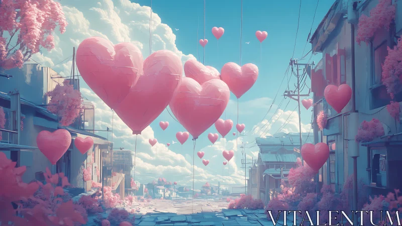 Dreamy Hearts Float Through a Pink Urban Paradise.