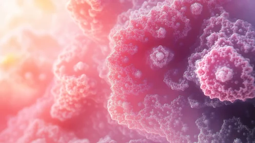 Dreamy pink micro-world of soft blooming fractal forms.