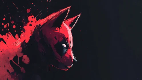 Crimson fox-mask streaks forward through inky midnight void