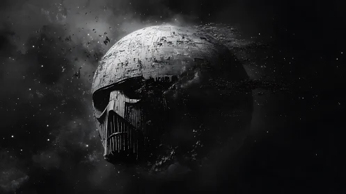Colossal skull-shaped battle station drifts in deep space