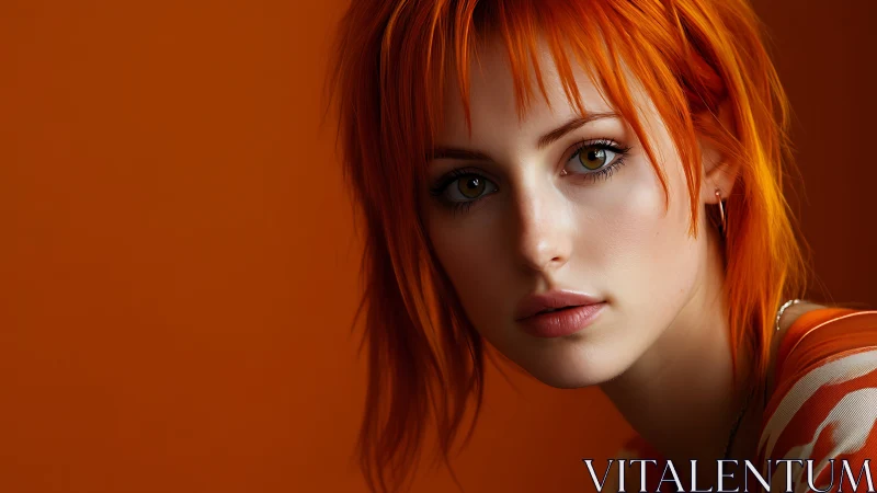 Firelit gaze against tangerine silence, softly defiant.