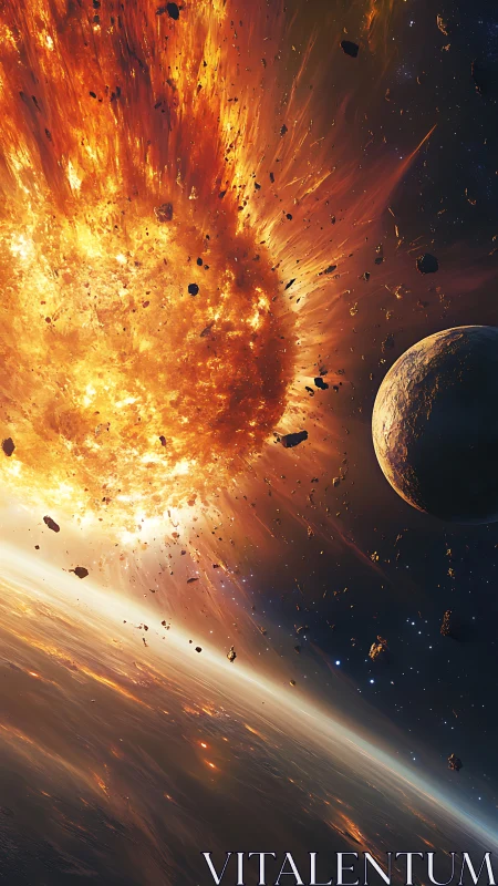 Blazing cosmic collision lighting up a restless night sky.