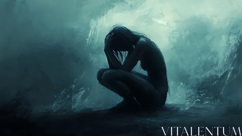 Silent storm curls inward as a lone figure folds into shadow