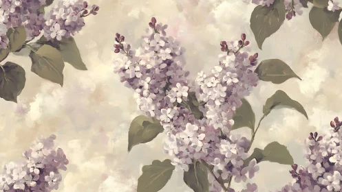 Lilac Florals in Soft Palette: Digital Oil Painting Composition.