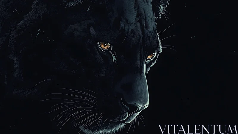 Black Panther with Amber Eyes in Nocturnal Shadows.
