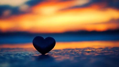 Heart Silhouette Glows Against Golden Sunset Sky.