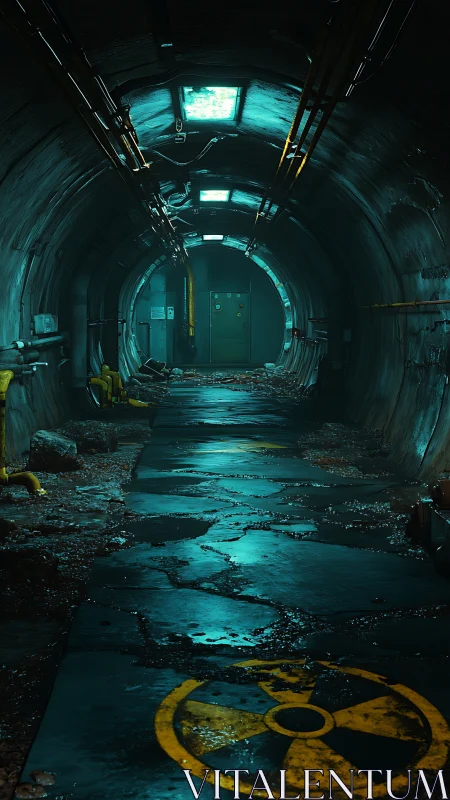 Radioactive maintenance tunnel glows with cold emergency light