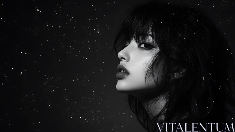 Starlit gaze carves a silver profile from the midnight hush