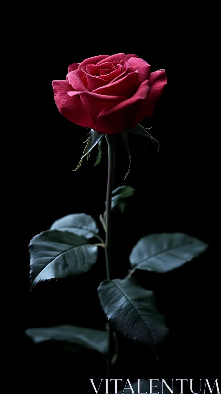 Deep Crimson Rose Against Black Background.