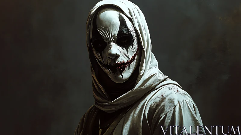 Hooded monochrome harlequin mask with stitched blood smile