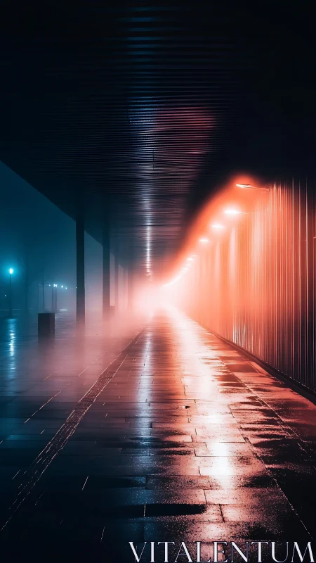 Neon mist corridor melts night streets into quiet fire