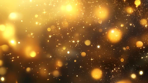 Golden bokeh particles drift through luminous abstract field.