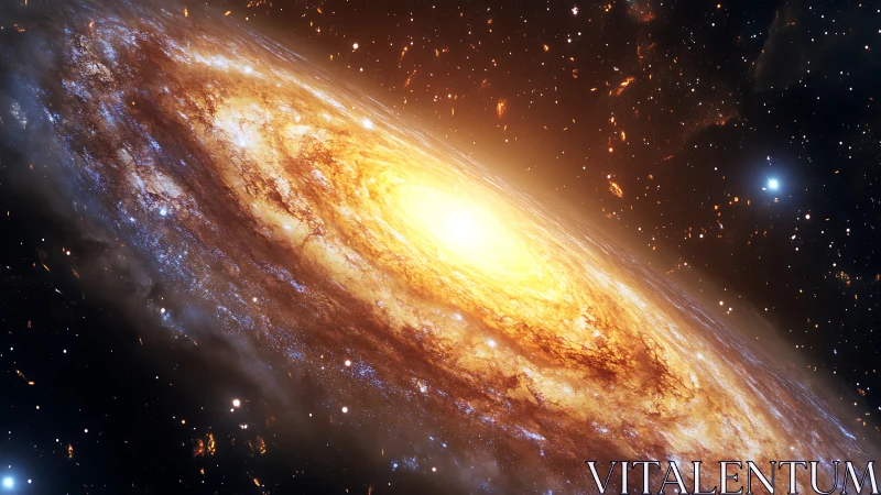 Spiraling stellar galaxy core in luminous golden bloom.