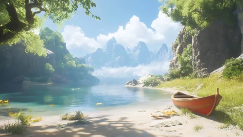 Luminous Alpine Lake: Digital Landscape with Limestone Formations.