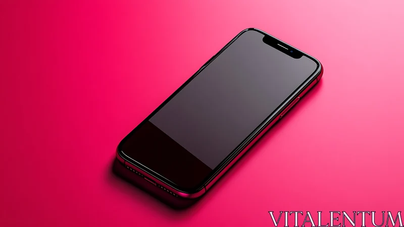 Black smartphone positioned diagonally on vibrant magenta background with studio lighting.