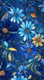 Blue Daisy Garden Blooms with Golden Centers.